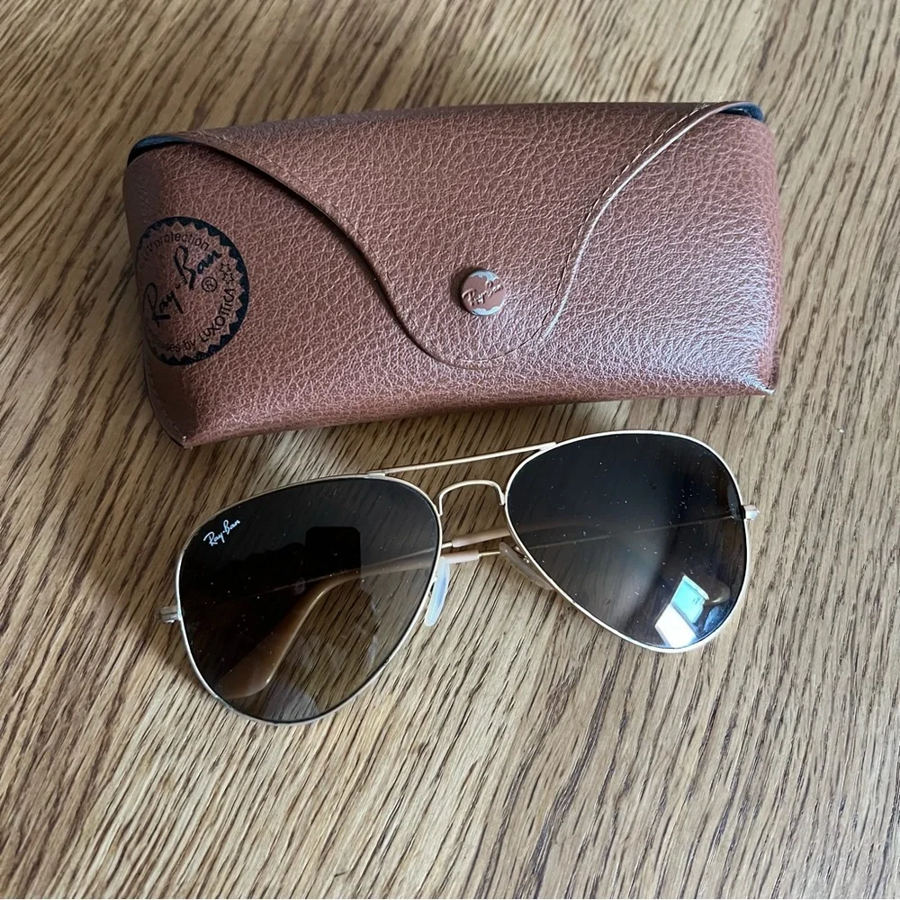 Ray-Ban Gold Frame Sunglasses with Brown Lenses